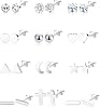 12 Pairs Stainless Steel Earrings Stud Geometric Earrings Set Star Moon Ball Triangle Heart Clear CZ Stud for Womens Silver Rose Gold Tone