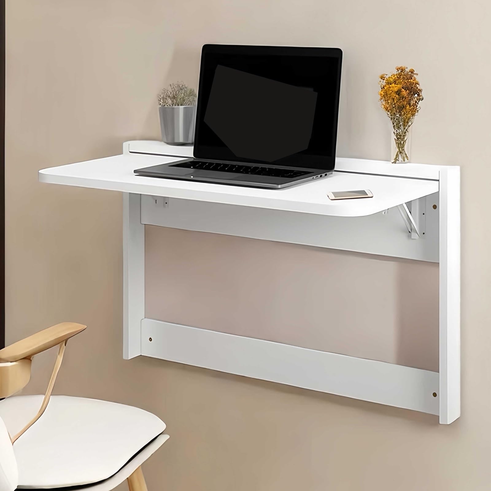 Bureau mural pliant en bois compact de 80 x 39 cm pour cuisine et salon