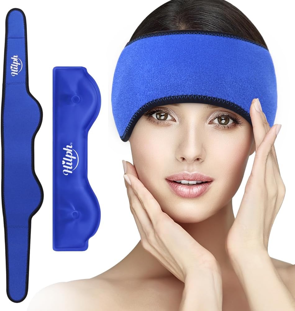 Hilph Headache Ice Pack Migraine Ice Head Wrap, Reusable Gel Head Cold Pack Migraine Relief Headband Ice Pack for Headache Tension, Occipital Neuralgia, Chemo, Stress Relief (Blue) - Amazon product rated Grade B