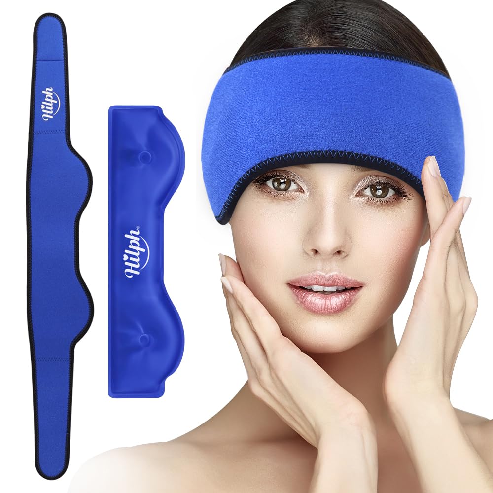 Hilph Migraine Relief Ice Pack for Head Natural, Hot Cold Compress Gel Ice Pack Head Wrap for Tension Headache, Fever Cooling, Chronic Migraine, Stress Relief, Menopause -Blue