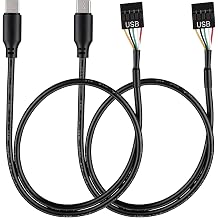 2 Pcs 9 Pin USB Motherboard Female Header to USB C Adapter Cable | 26AWG USB Type-C Male to 4 Pin Female Mainboard Data Cord for Motherboard Chassis Graphics Card  50CM / 1.6FT