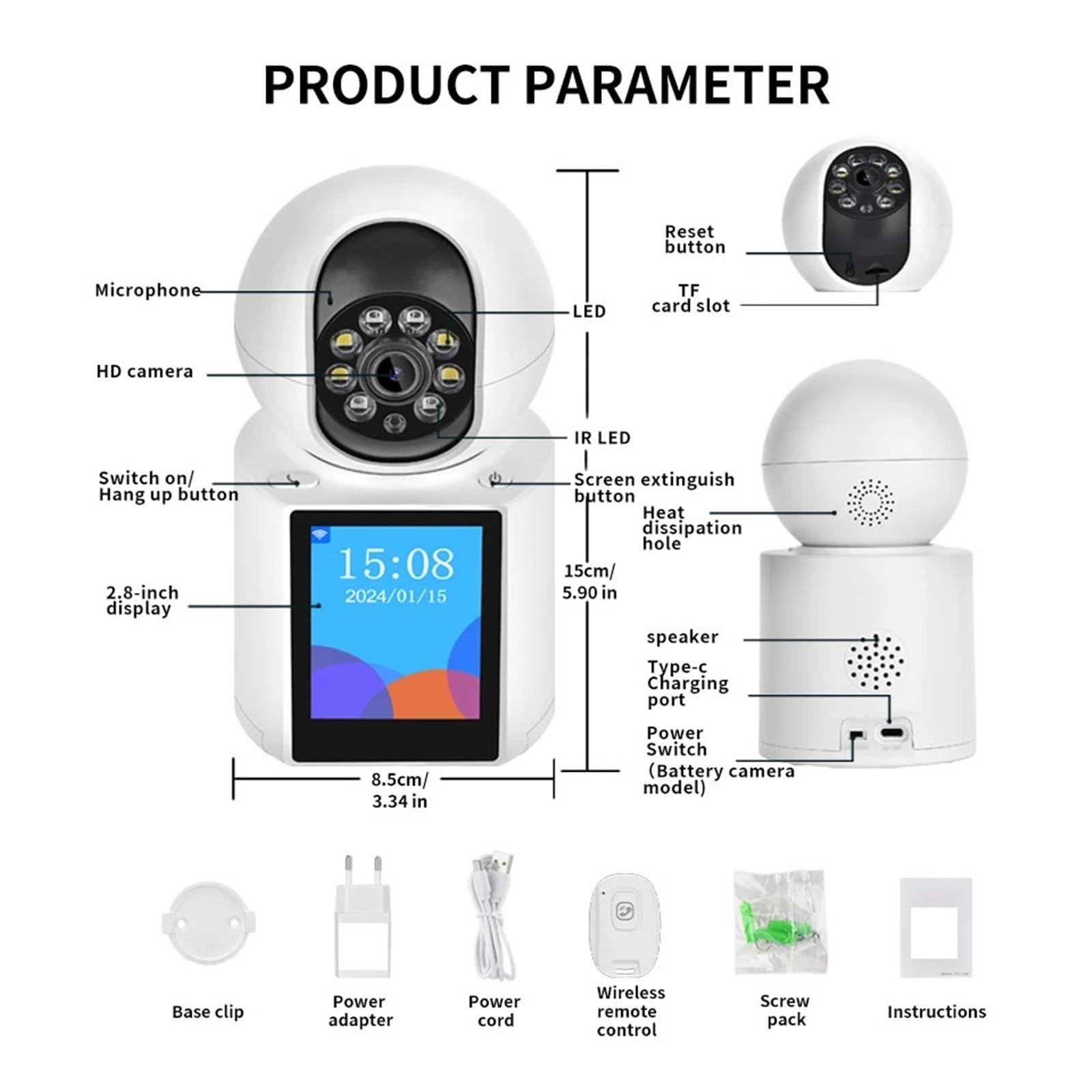 Telecamera di sicurezza for baby monitor PTZ wireless da 3 MP