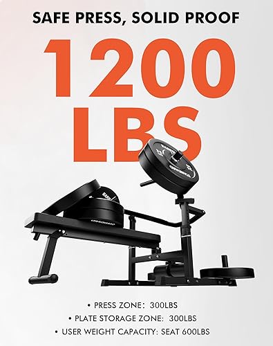 Miniatura 5 de GMWD Máquina de prensa de pecho, máquina de prensa de banco de 1050 libras con brazos convergentes independientes, banco inclinado plano ajustable