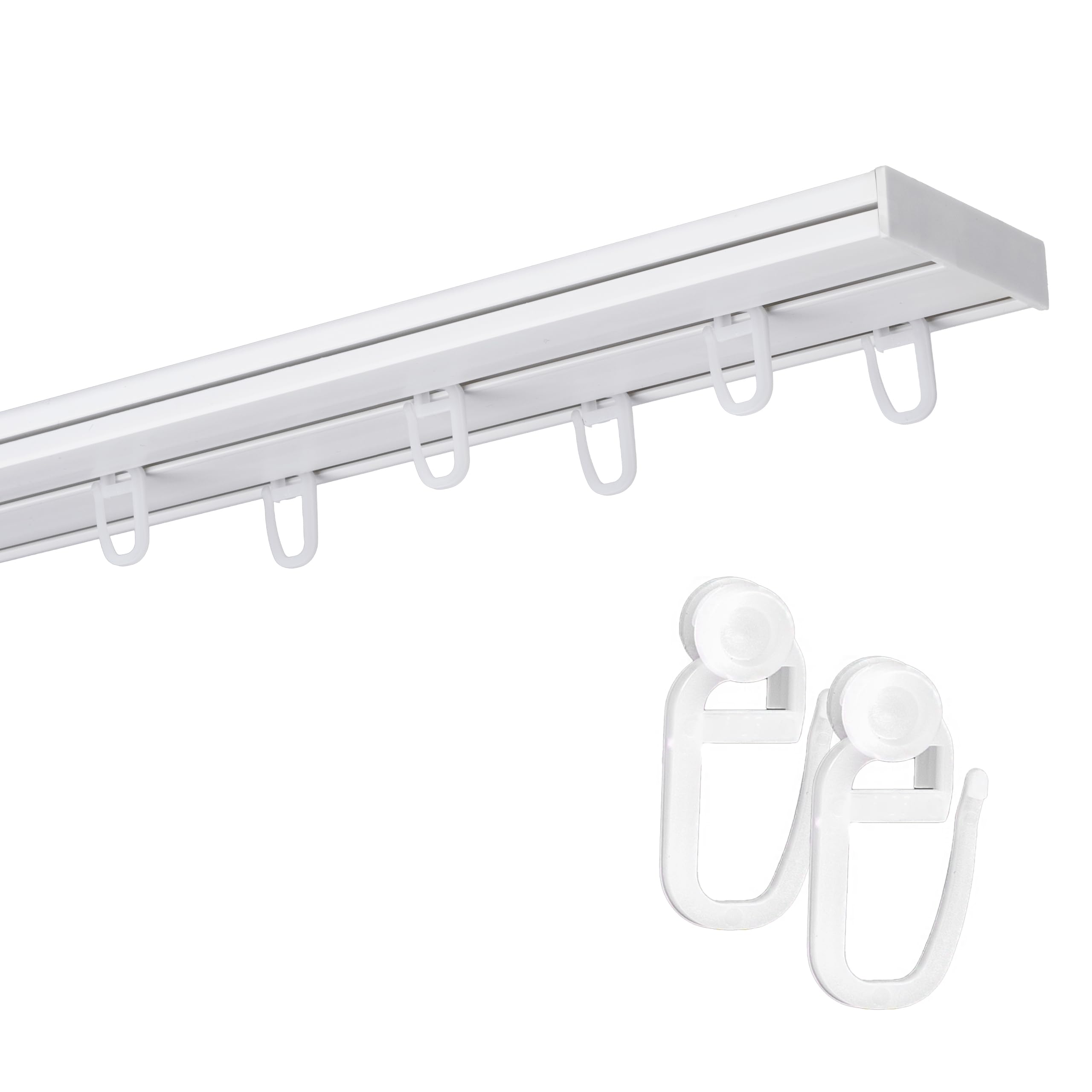 Gardinenschiene 2-läufig – PVC Vorhangschiene zur Deckenmontage, Deckenschiene für Vorhänge, Weiß, mit Haken mit Rolle, 200 cm