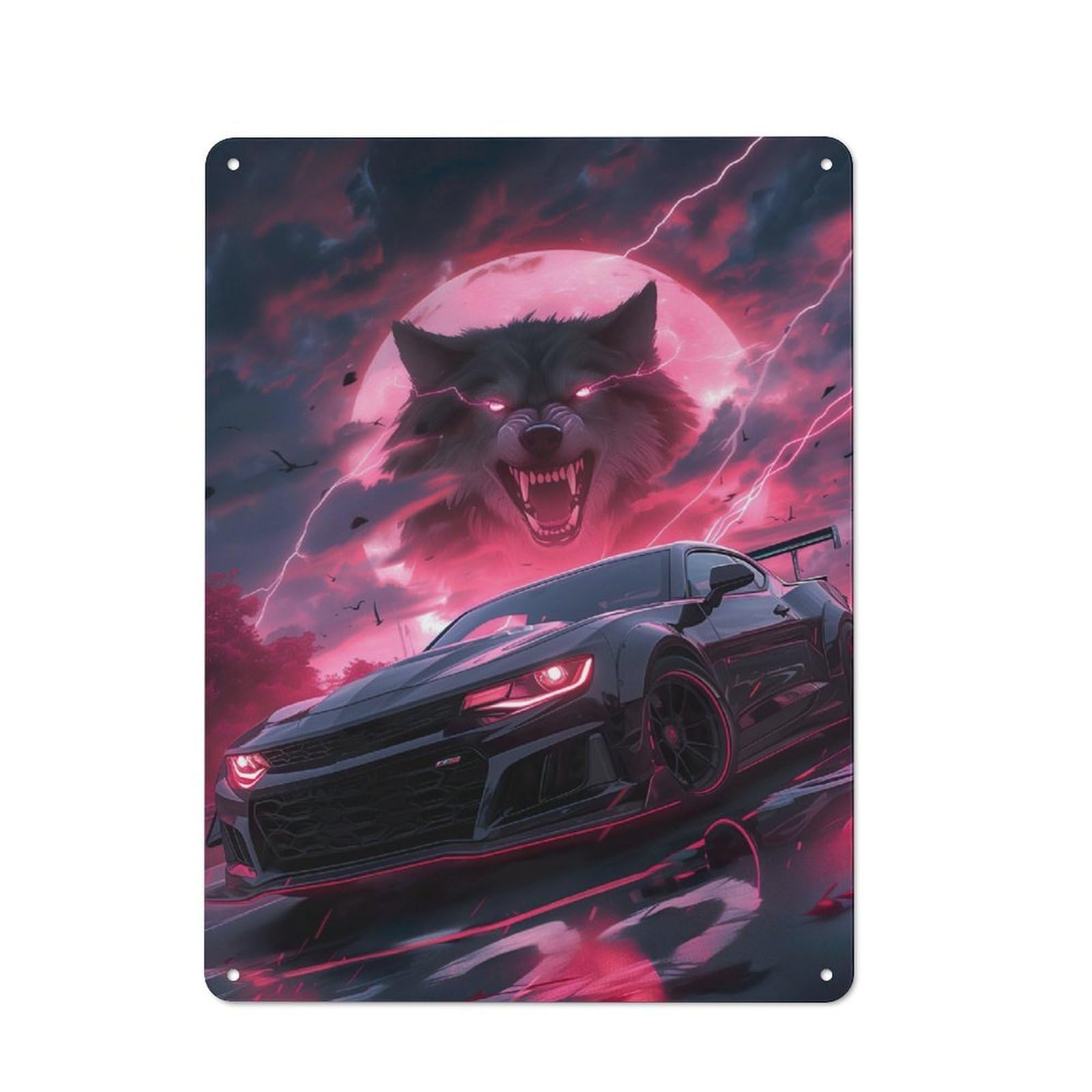 Junmoney Black Supercar Wolf Old Fashioned Decorative Tin Sign 40X30cm, Nostalgic Wall Art For Bedroom, Office, Home Bar Or Dining Room
