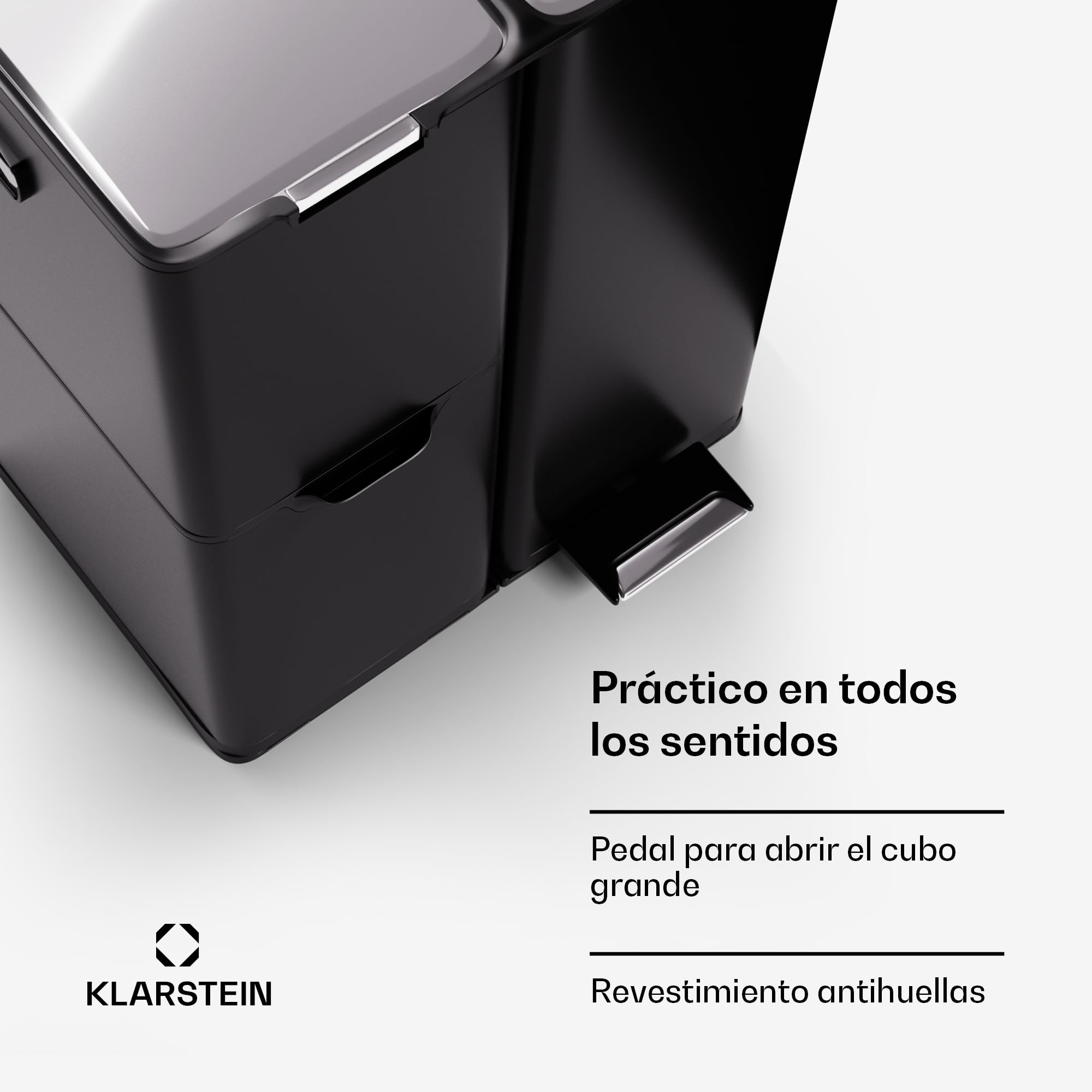 KLARSTEIN Tiyo 3 en 1 Cubo de Basura Cocina - 60L separación de residuos con Pedal y Tapa Soft-Close, Cuerpo de Acero Inoxidable, Cubos extraíbles, Pegatinas para Reciclaje