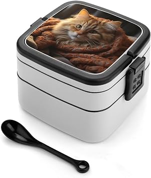 Bento Box Adult Lunch Box Lunchable Food Container with Utensil Warm Cat Lunchbox Leak-Proof Lunch Containers Double Layer Bento Box for Dining Out Work Picnics Travel