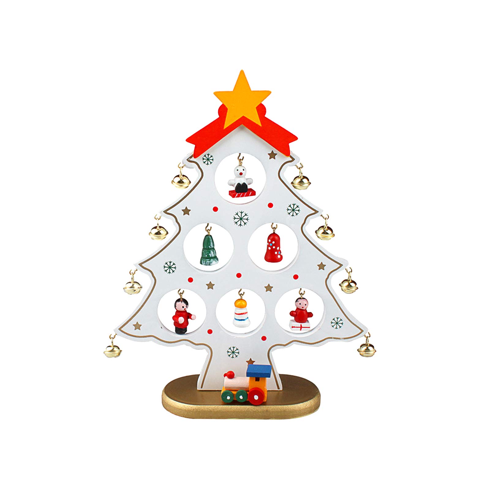 None/BrandTabletop Christmas Tree with Wooden Base DIY None-Brand Pine Tree for Christmas Home Table Decor Winter Ornaments (White, Medium: 2027 cm- 7.910.6 in)