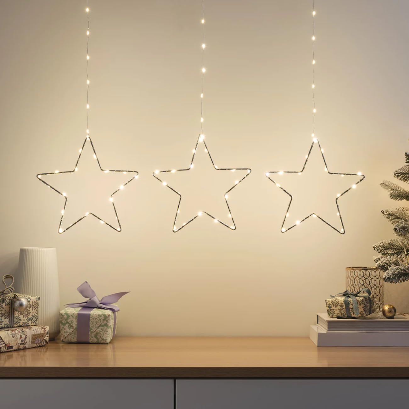 Lights4fun Set 2 x 3 Leuchtsterne | Mikro-LEDs batteriebetrieben | Stern-Dekorationen für Außen & Innen | Weihnachten Weihnachtsdeko Weihnachtsbeleuchtung Fensterdeko | 20 x 20 cm