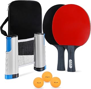 [Upgraded] Uppye Portable Ping Pong Paddle Set with Retractable Net, 2 Ping pong Paddles, 3 Pingpong Balls, Portable Storage Case Bag, Table Tennis Set with Advanced Speed, Control and Spin, Indoor or Outdoor Play