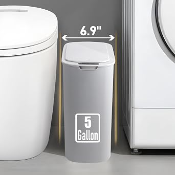 TIPGO 5 Gallon Motion Sensor Bathroom Trash Can with Lid, Automatic Garbage Can Touchless, Smart Plastic Waste Basket for Narrow Spaces, Bathroom, Office, Bedroom, Living Room (Gray)