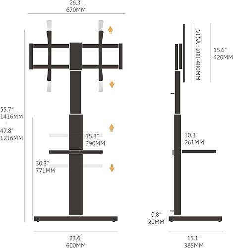 Miniatura 2 de FITUEYES Soporte de TV de suelo para dormitorio, sala de estar, soporte de TV de esquina alto para televisores de 32, 37, 43, 50, 55, 60, 65, 70