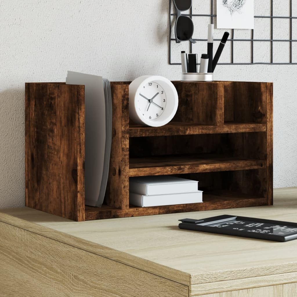 Organizer Scrivania Rovere Fumo 44,5x24x25cm Legno Multistrato,Organizer da Scrivania,Portaoggetti da Scrivania,Organizer da Scrivania-848042