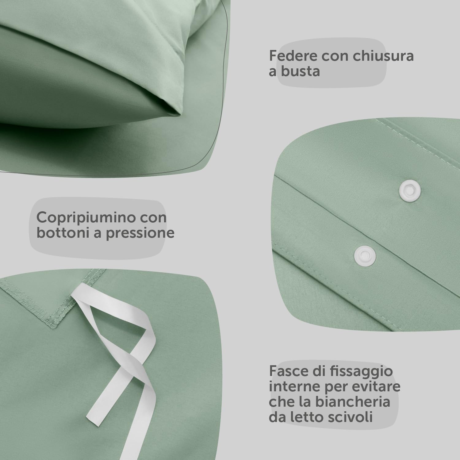 Blumtal Copripiumino Singolo 135x200 e 1 Federa 50x80 - Set di Lenzuola in microfibra extra morbida certificata Oeko-Tex - 2 pezzi - Verde Chiaro