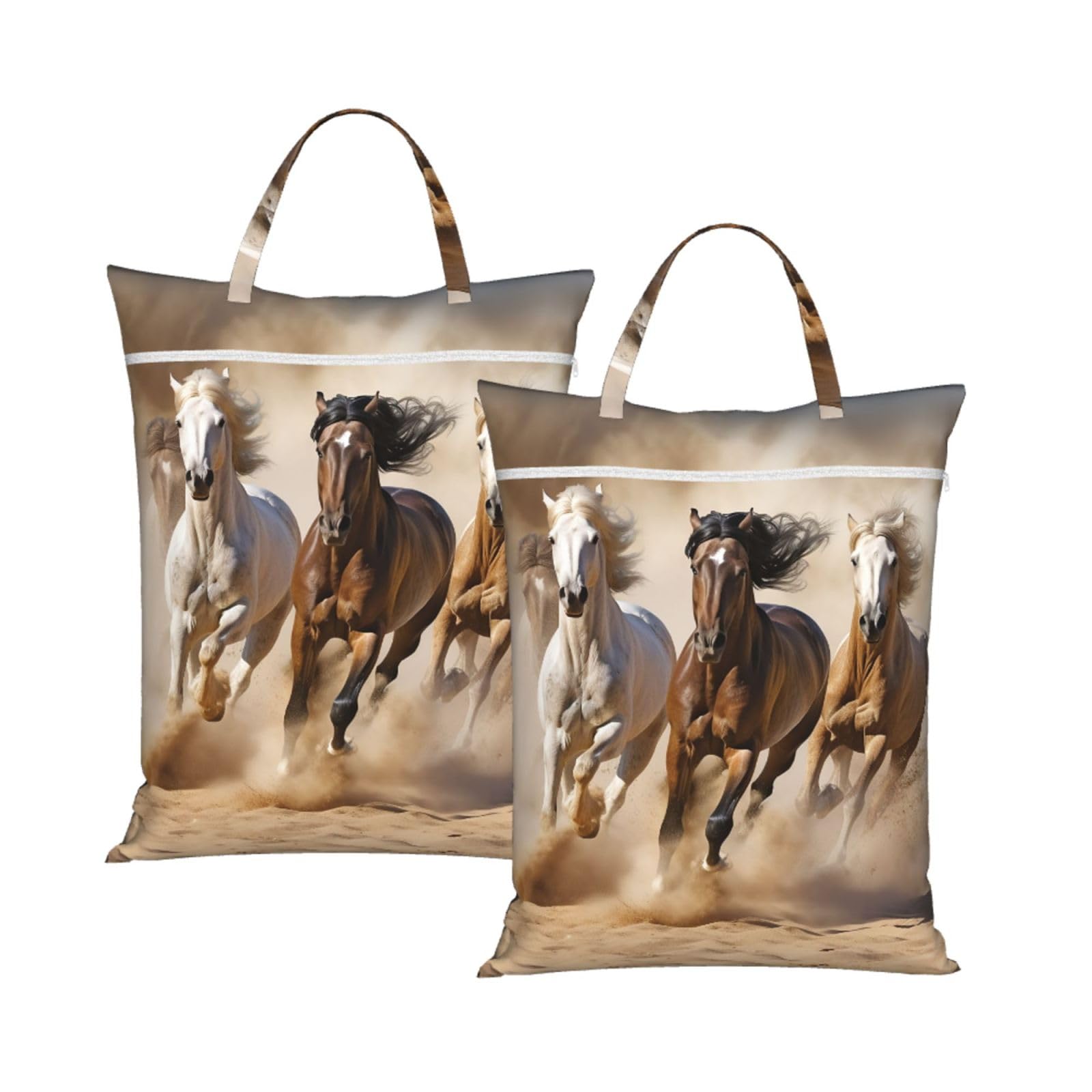 Large Travel Laundry Bag With Handles 2PCS Heavy Duty Dirty Clothes Organizer Washable Zippered Three running horses Hanging Laundry Hamper for Gym, Swimming Pool Dorm Travel Essentials
