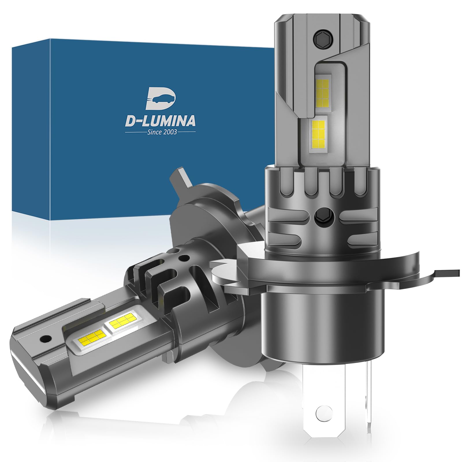 D-Lumina Żarówka H4 LED Canbus 100W 16000LM, 6500K 400% jasna, 1:1 Konstrukcja Zamienna Lampa halogenowa, Plug and Play, Wodoodporna IP68, 2 sztuki
