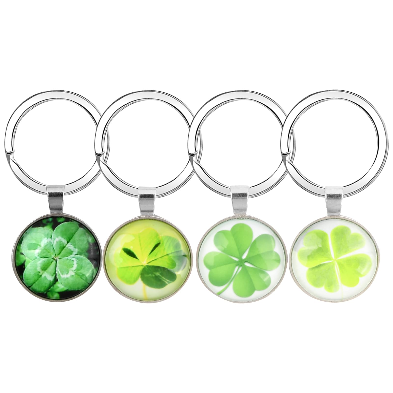 4PCS Four Leaf Clover Keychain, Key Fob, Clovers Metal Lucky Chain, Good Luck Keyring for Birthday Gift Decoration, Green