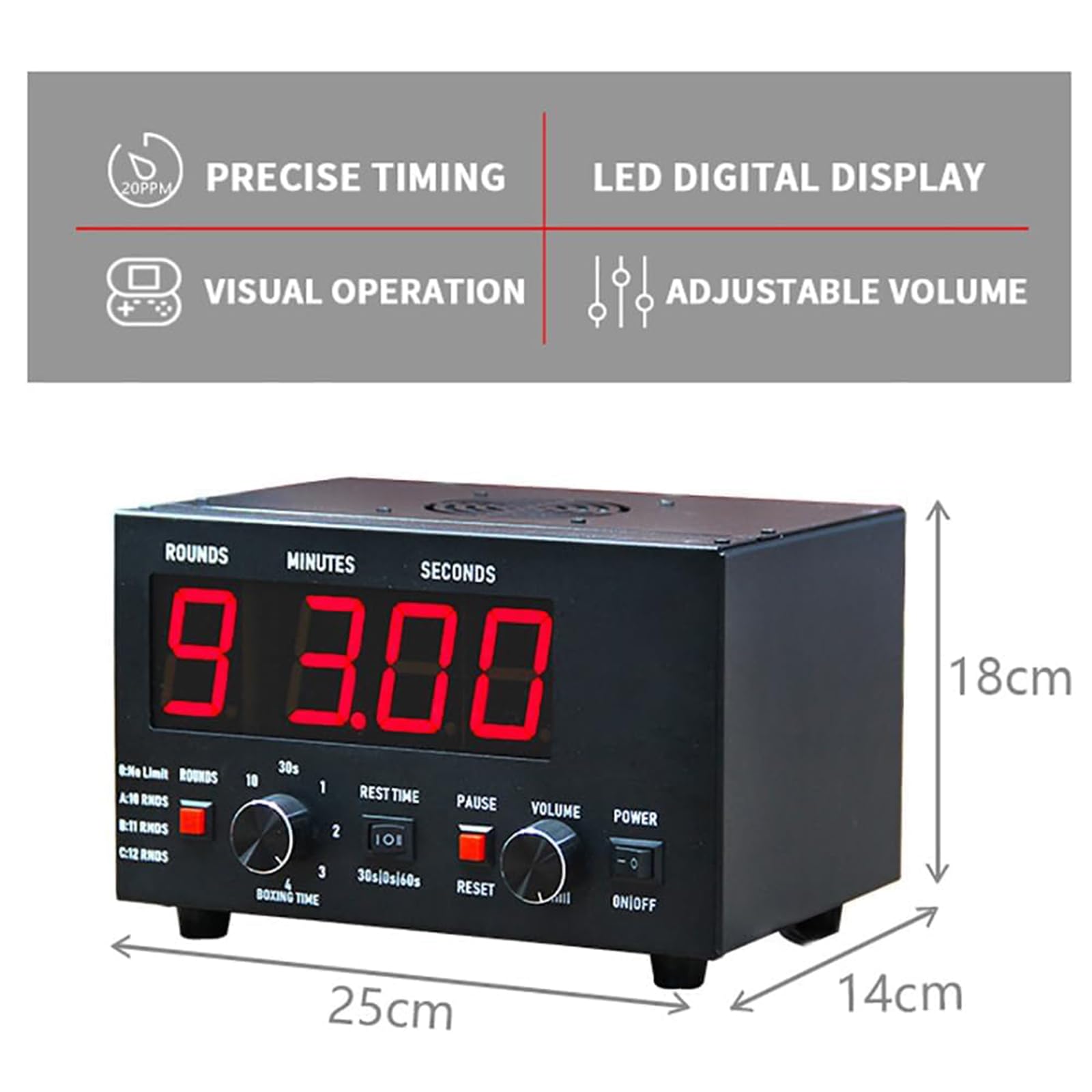 Timer a intervalli da palestra con display a LED, suono regolabile, tempo di allenamento selezionabile, timer a intervalli professionale per Muay Thai, MMA, kickboxing