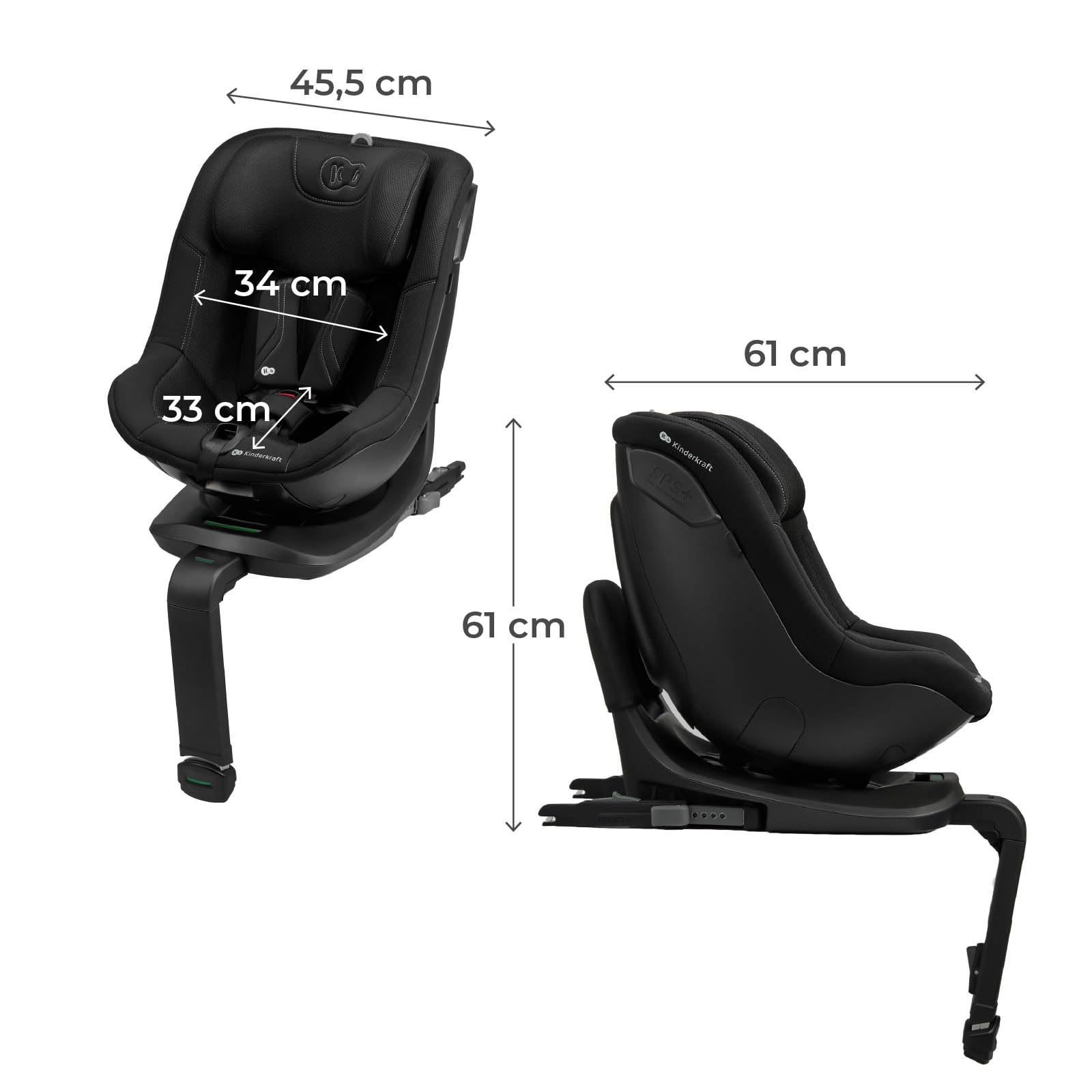 Kinderkraft I-GUARD PRO i-Size, siège auto rotatif 360°, 61–105 cm, ISOFIX, jambe de support, harnais 5 points, H-GUARD, SPS+, Noir