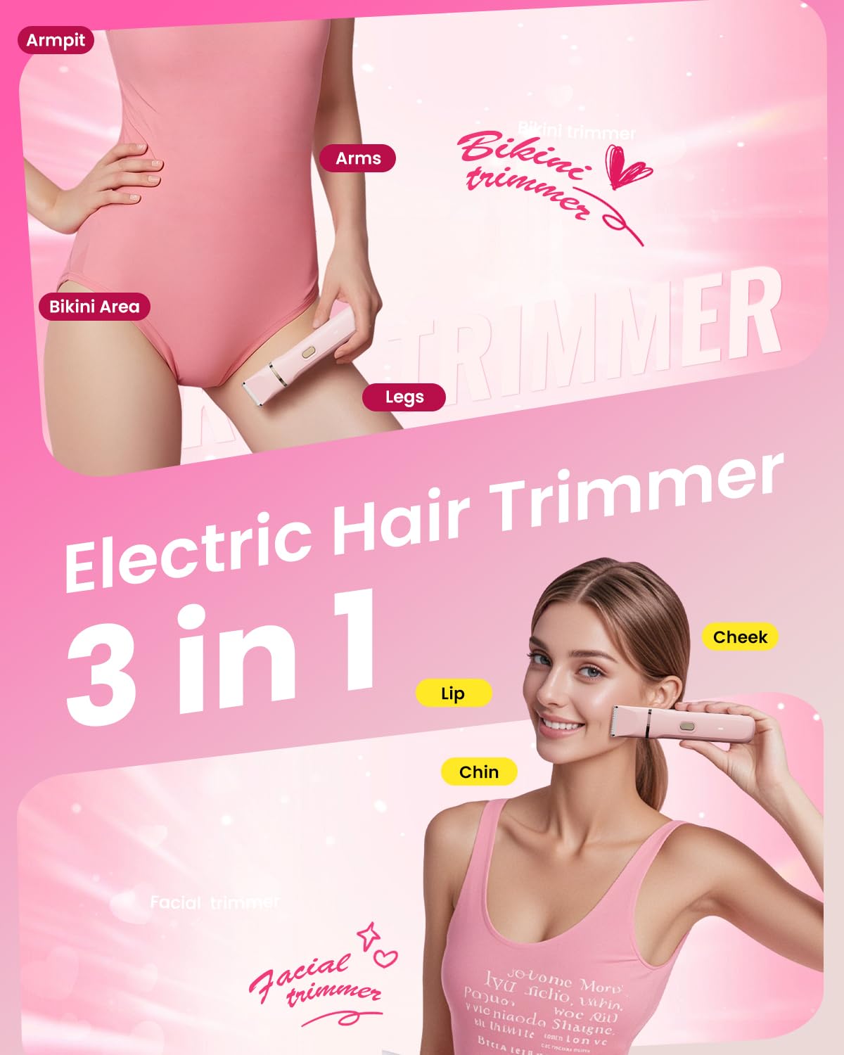 Dovety 3-in-1 Bikini Trimmer for Women, Waterproof Electric Shaver
