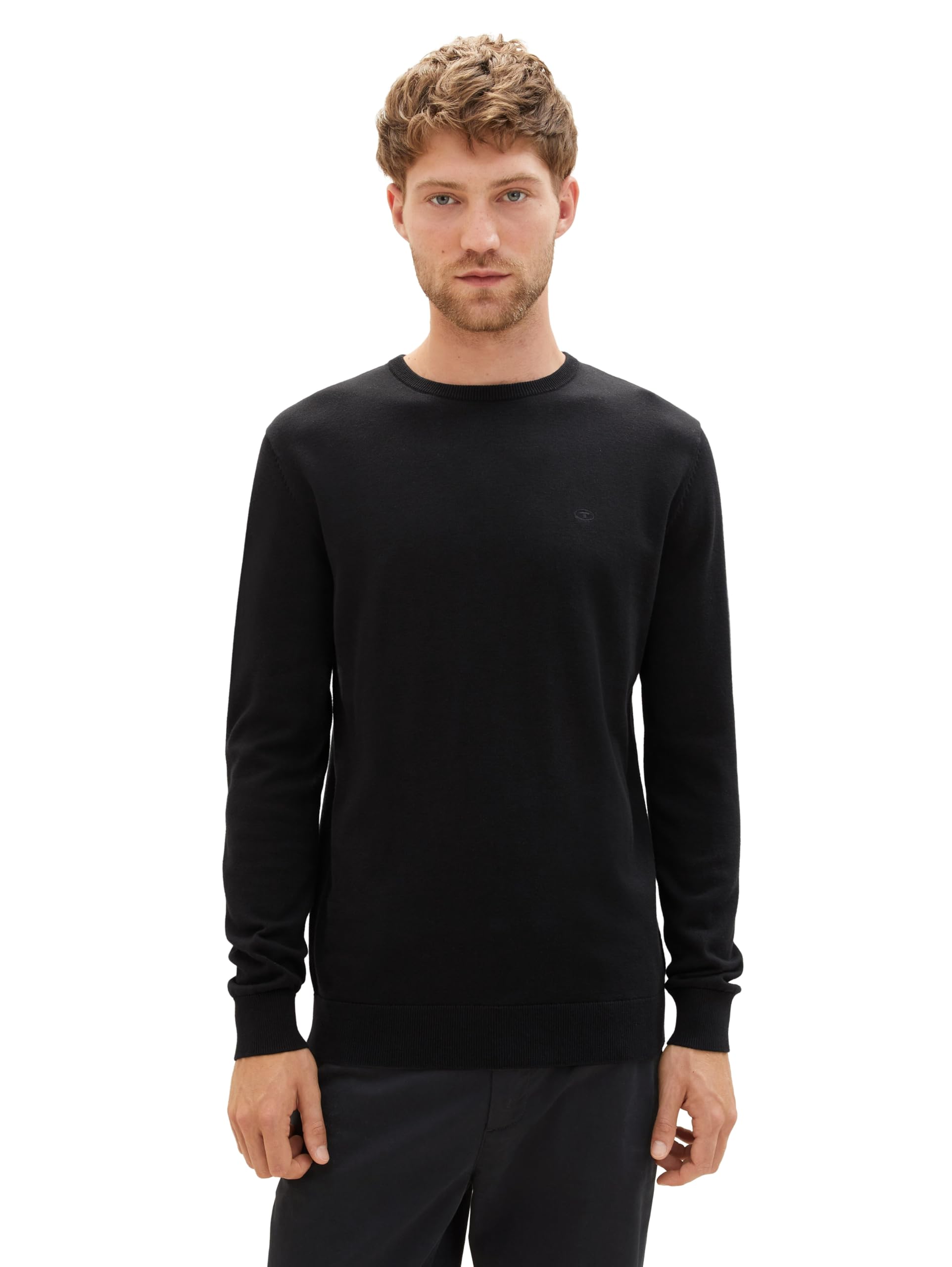 TOM TAILOR Herren Basic Strickpullover mit Crewneck, schwarz, XL EU