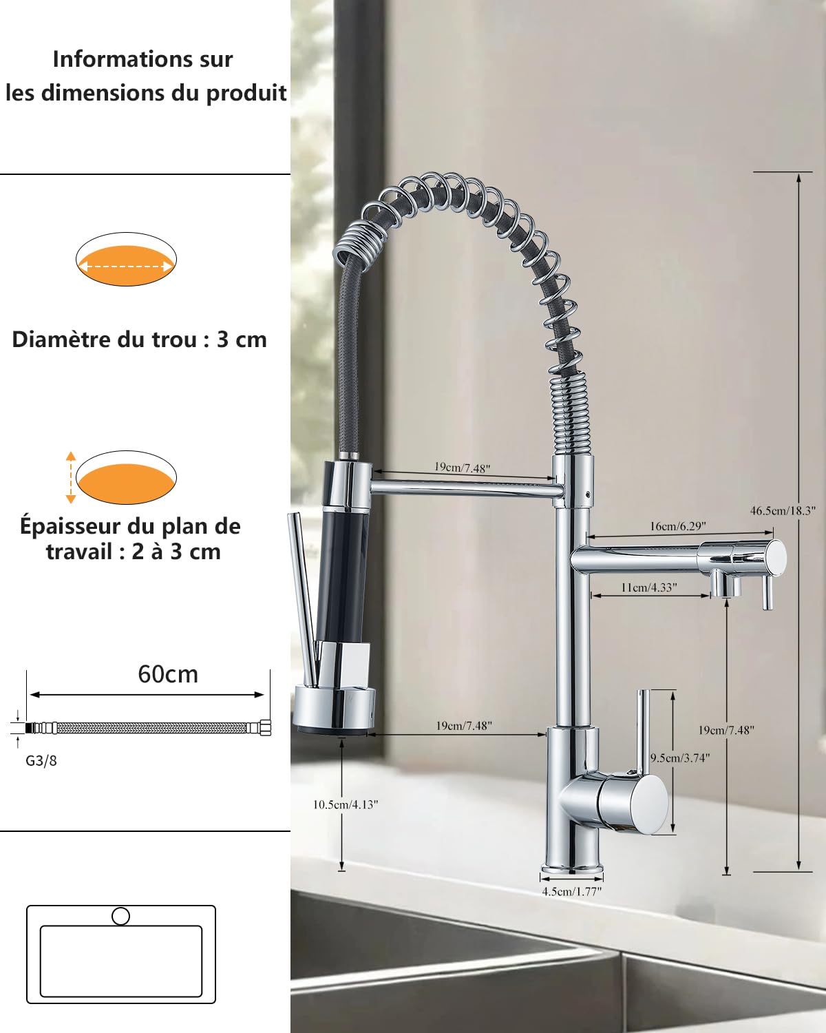 Junsheng grifo de cocina, grifo de cocina con resorte de alta presión, cromado, giratorio de 360 grados, acero inoxidable.