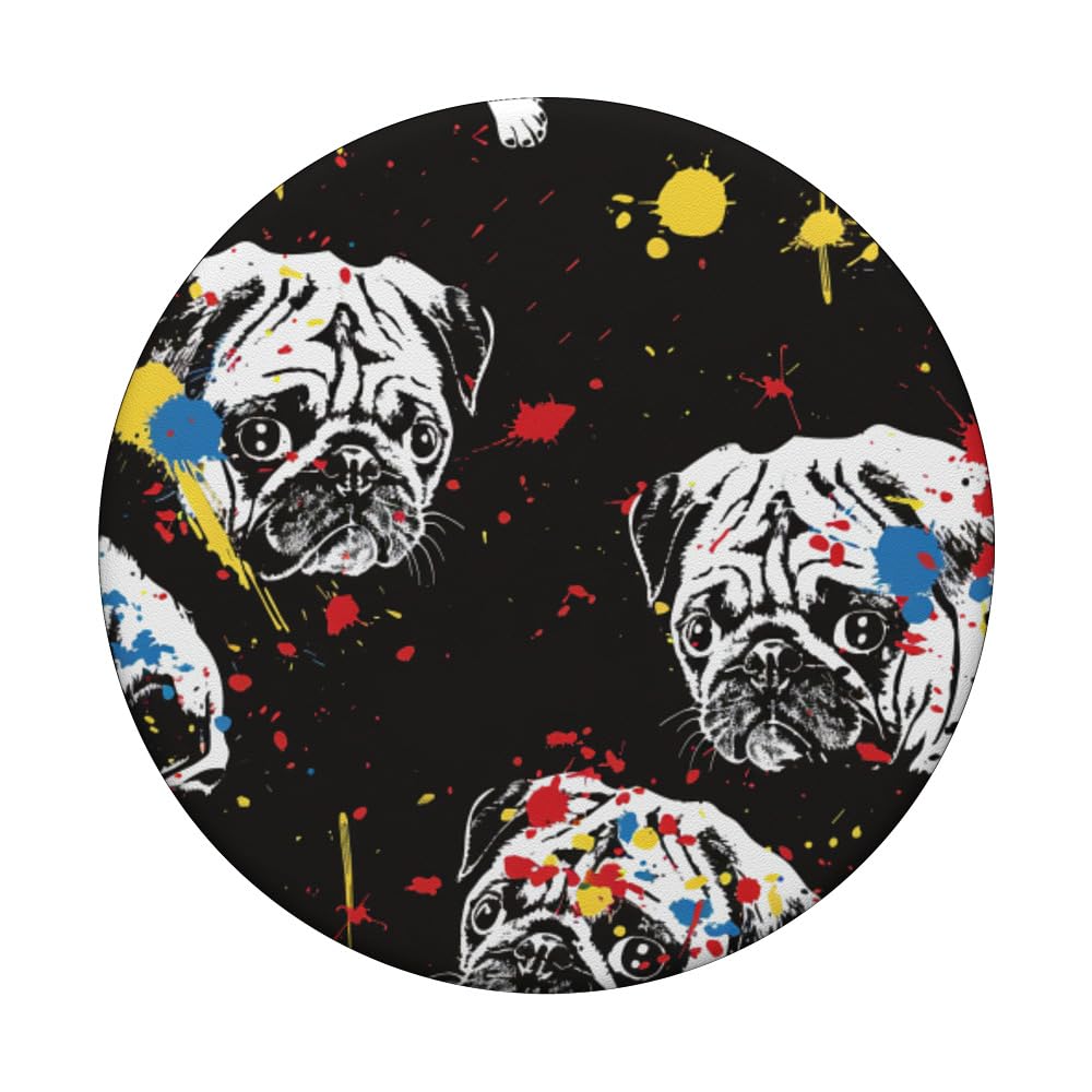 Abstract Color Splash Pug Dog Lover PopSockets Swappable PopGrip, Black - Image 3