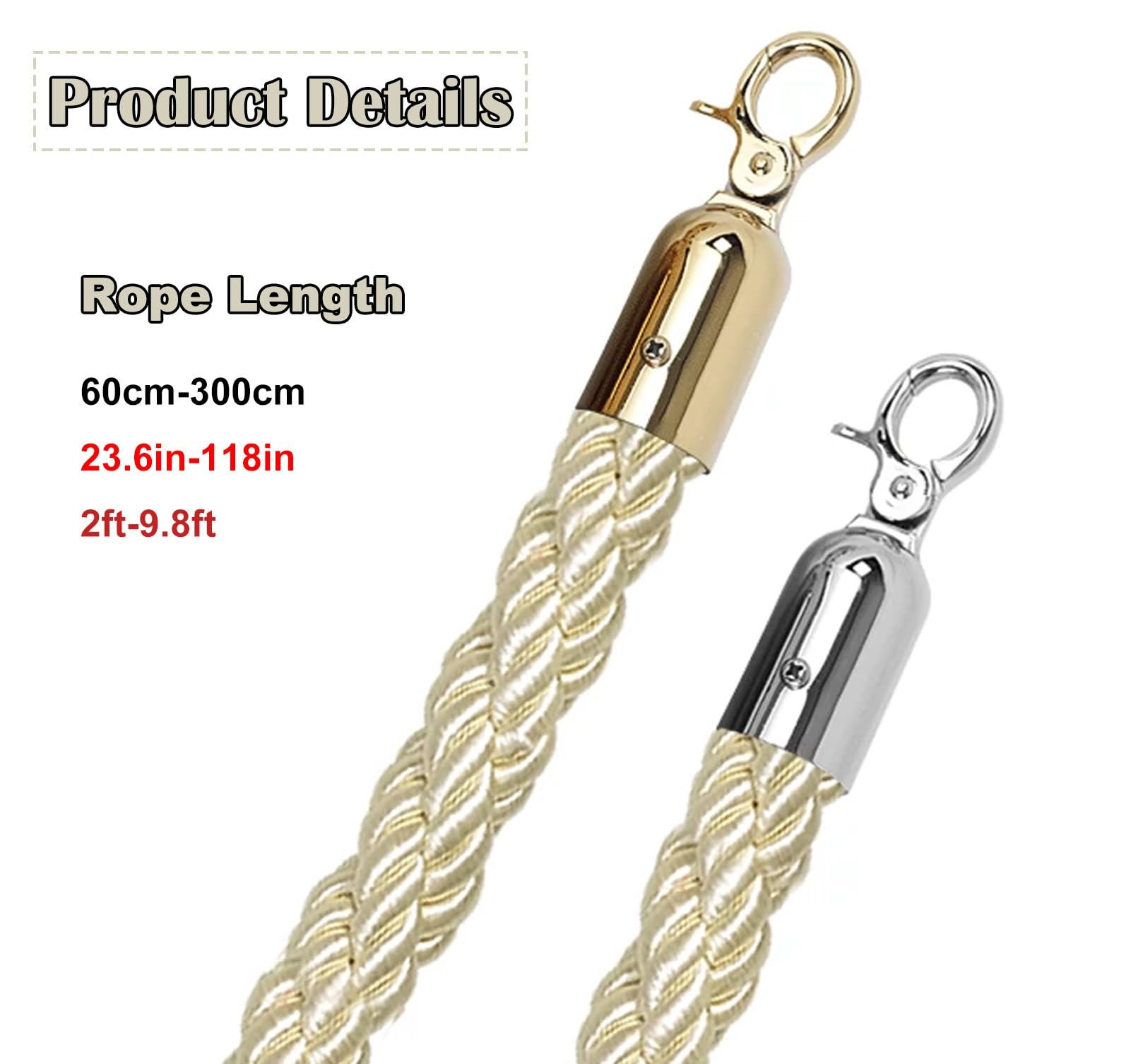 Corde de chanvre pour contrôle de foule Corde de sécurité torsadée avec mousqueton poli Hoo 2,7 m / 8.9ft Noir Idéal pour les événements et les conseils des visiteurs 1 pièce