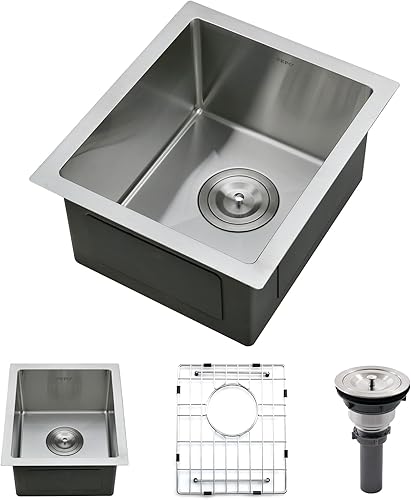 Miniatura 17 de PEPO - Fregadero de cocina de 21 x 18 pulgadas, fregadero de cocina pequeño de acero inoxidable de calibre 16, fregadero de cocina pequeño cuadrado