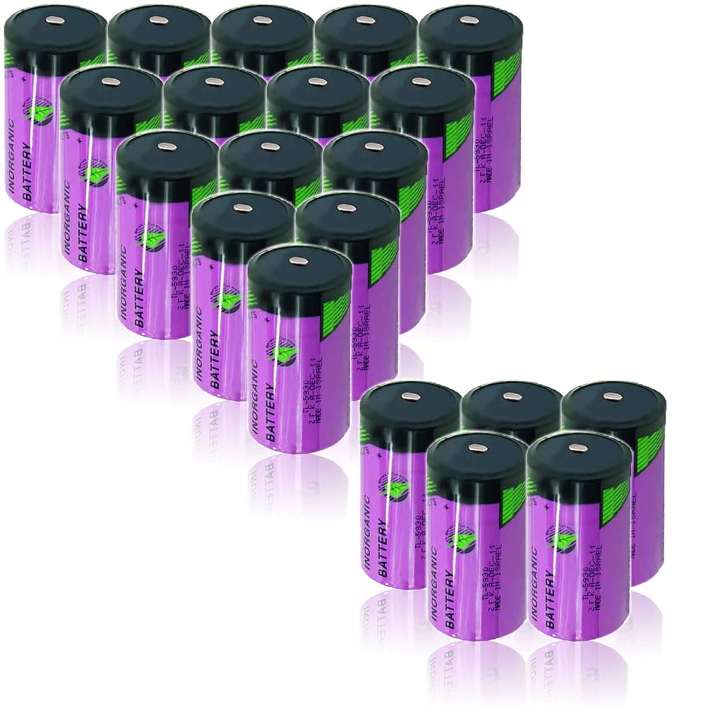 LCCJYHJFFHH «20 Pack» 3.6V 19000mAh TL-5930 Non-Rechargeable Lithium-Thionyl Chloride (Li/SOCL2) Battery for Tadiran TL-5930 Series Size D