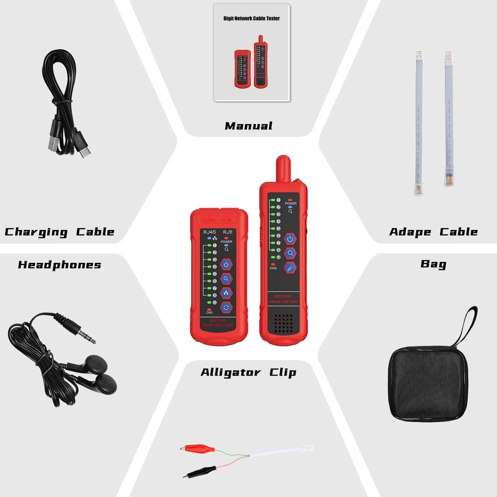 Probador de cable de Internet con diseño impermeable y pruebas a largas distancias, herramienta fácil de transportar para conexión RJ45-RJ11, herramienta de mantenimiento de red doméstica