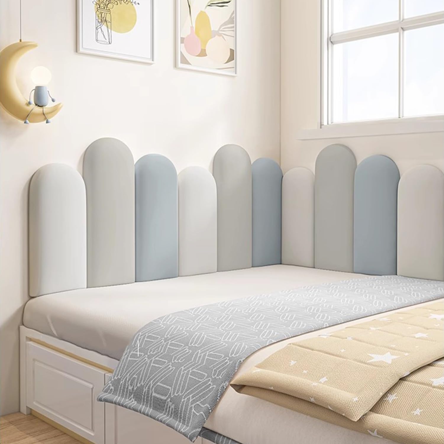 Tête De Lit Tapissée 3D Enfants Anti-Collision Tapis Murale 3cm D'épaisseur Antichoc Mural Rembourré Panneau for Chambre d'enfant (Color : D, Size : 160x55cm)