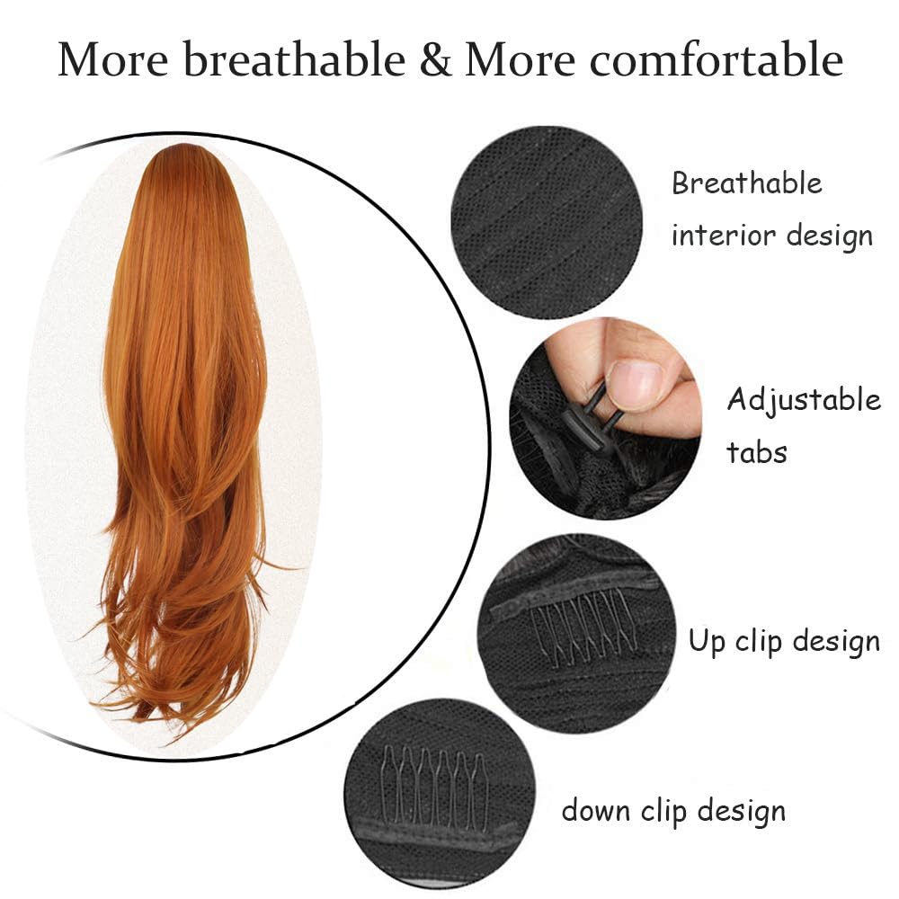 PORSMEER Ponytail Extension,Drawstring Ponytail Hair Extensions 26 Inch Long Natural Straight Wavy End Synthetic Hairpiece for Women Daily Use (Orange) - Image 4