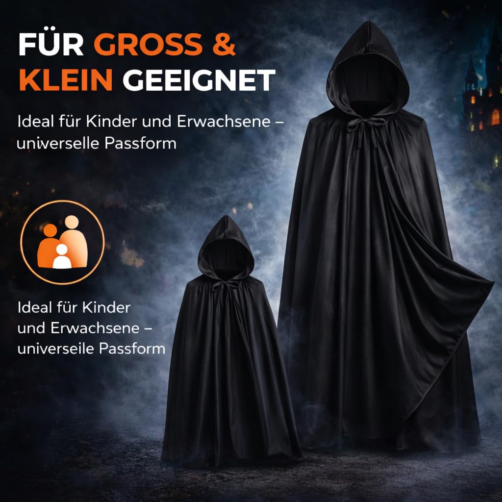 peleryna wampira z kapturem, przebranie Halloween dla dzieci i dorosłych, dwustronna