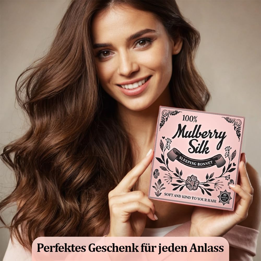 Seidenhaube zum Schlafen – Schlafhaube aus 100% Maulbeerseide, atmungsaktive und anpassbare Schlafmütze, Silk Bonnet, Haarhaube für die Nacht mit elastischem Band