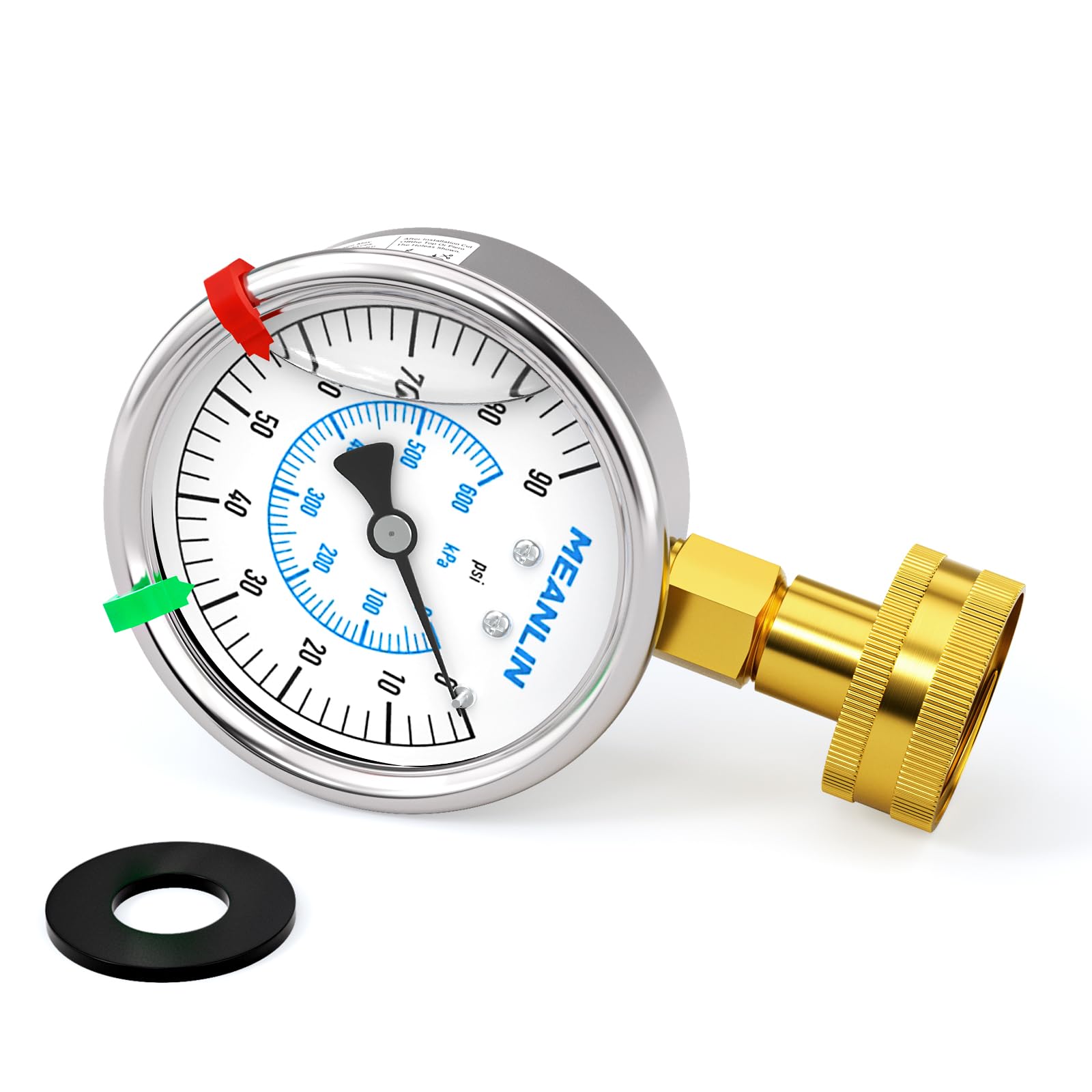 MEANLIN MEASURE 0~600KPa/90PSI Manomètre en acier inoxydable 3/4"femelle 2.5" FACE DIAL pour liquide WOG Water Oil Air Water Pressure Test Table with Sealing Ring (with 2PCS Snaps)