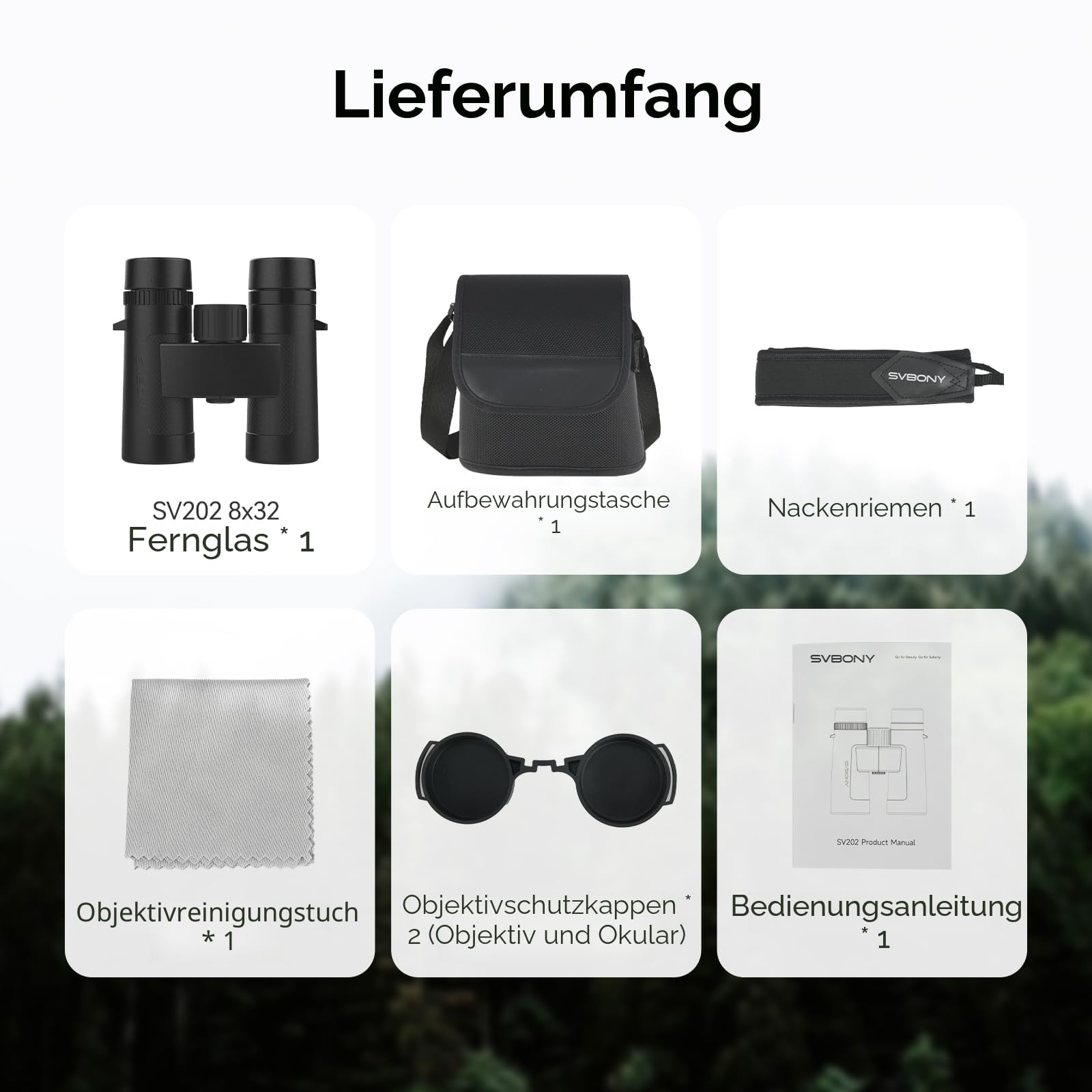 Svbony SV202 Upgraded 8x32 ED Fernglas, BAK4 Prisma FMC Objektiv, IPX7 Wasserdicht, Phasenkorrektur, Dielektrische Prismenbeschichtung, Weitwinkel für Erwachsene, Vogelbeobachtung