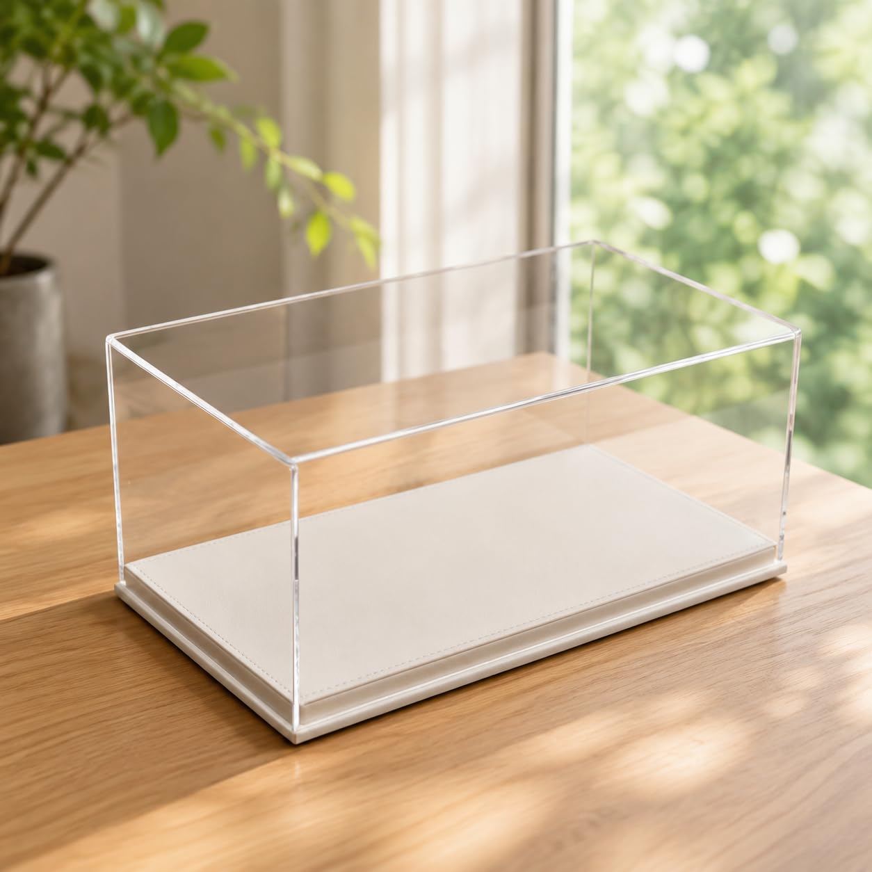 Vitrina Acrílica Expositora para Colecciones Coches 1:18, Metacrilato Antipolvo con Luz LED , Base de Cuero Blanco