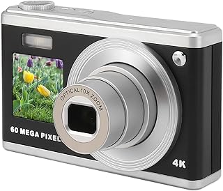 Câmera digital com 4K, câmera vlogging de 60 MP para fotografia com telas duplas, foco automático de câmera de apontar e disparar, câmera compacta de zoom 10X para iniciantes (preto)