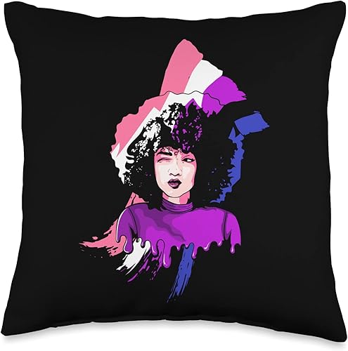 African American Genderfluid Pride LGBTQ Gifts Afro Girl Genderfluid Flag History Melanin Black Pride Throw Pillow 16x16 Multicolor