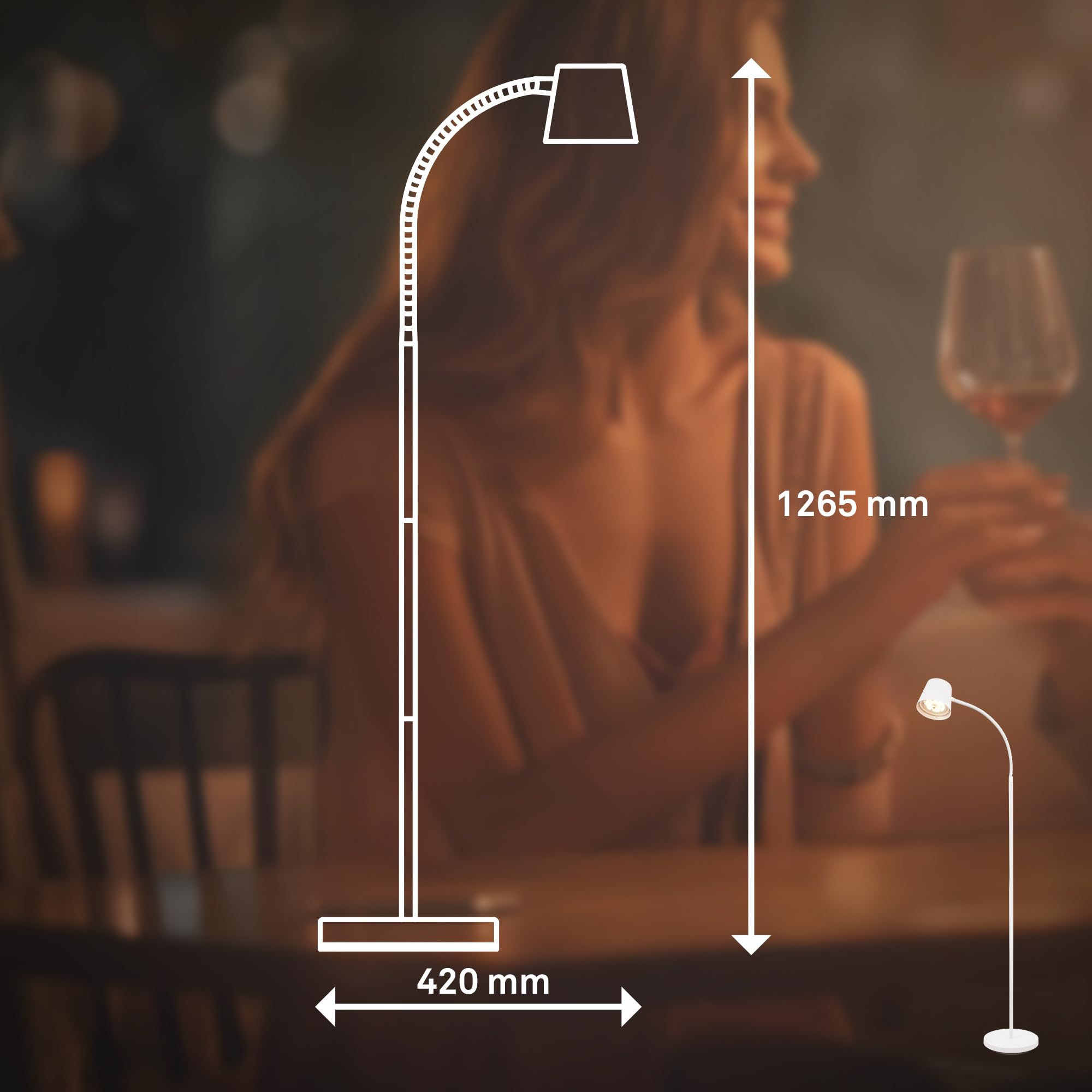BRILONER - Lampa podłogowa LED bezprzewodowa, dotykowa, ściemniana, z wymiennym akumulatorem, lampa do czytania, salonu, uplighter, 126,5 cm, biała – maksymalna funkcjonalność