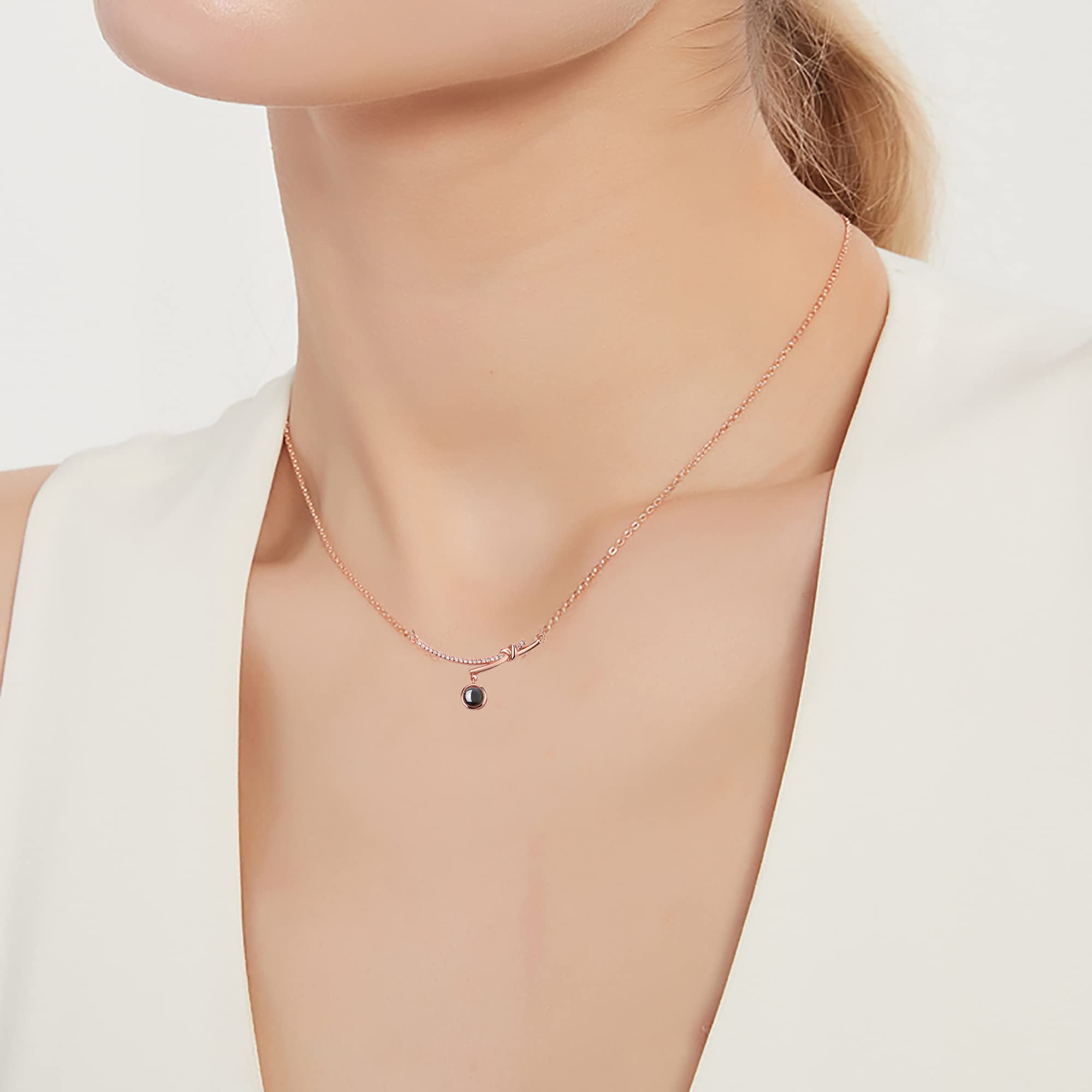 Collar de Barra Minimalista Photo Proyección Collar Colgante de Arco 925 Joyería de Plata esterlina Anniversary Friendship For Women