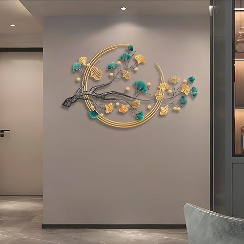 Miniatura 4 de QXSXKJ Decoración de pared de metal 3D para sala de estar, esculturas de pared modernas grandes, doradas, decoración del hogar de metal de 59