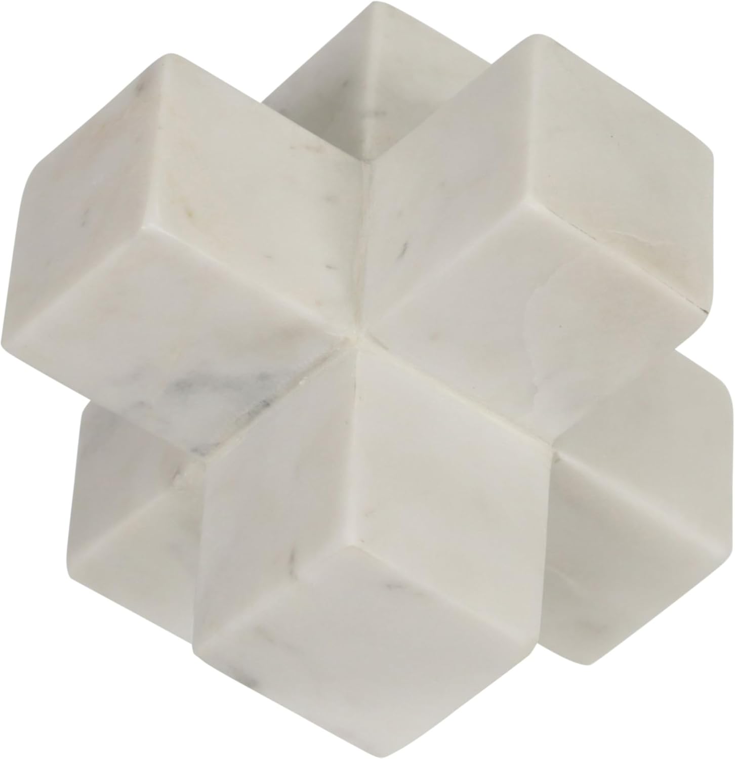 SagebrookHome Geometric Marble Cube Sculpture - 6.5" White Modern Minimalist Home Decor for Shelf, Coffee Table, Office