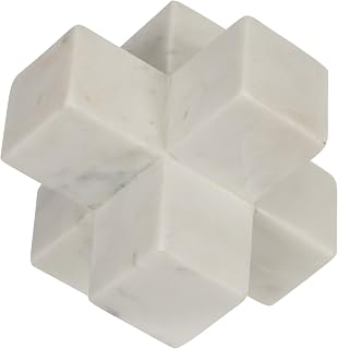 SagebrookHome Geometric Marble Cube Sculpture - 6.5" White Modern Minimalist Home Decor for Shelf, Coffee Table, Office