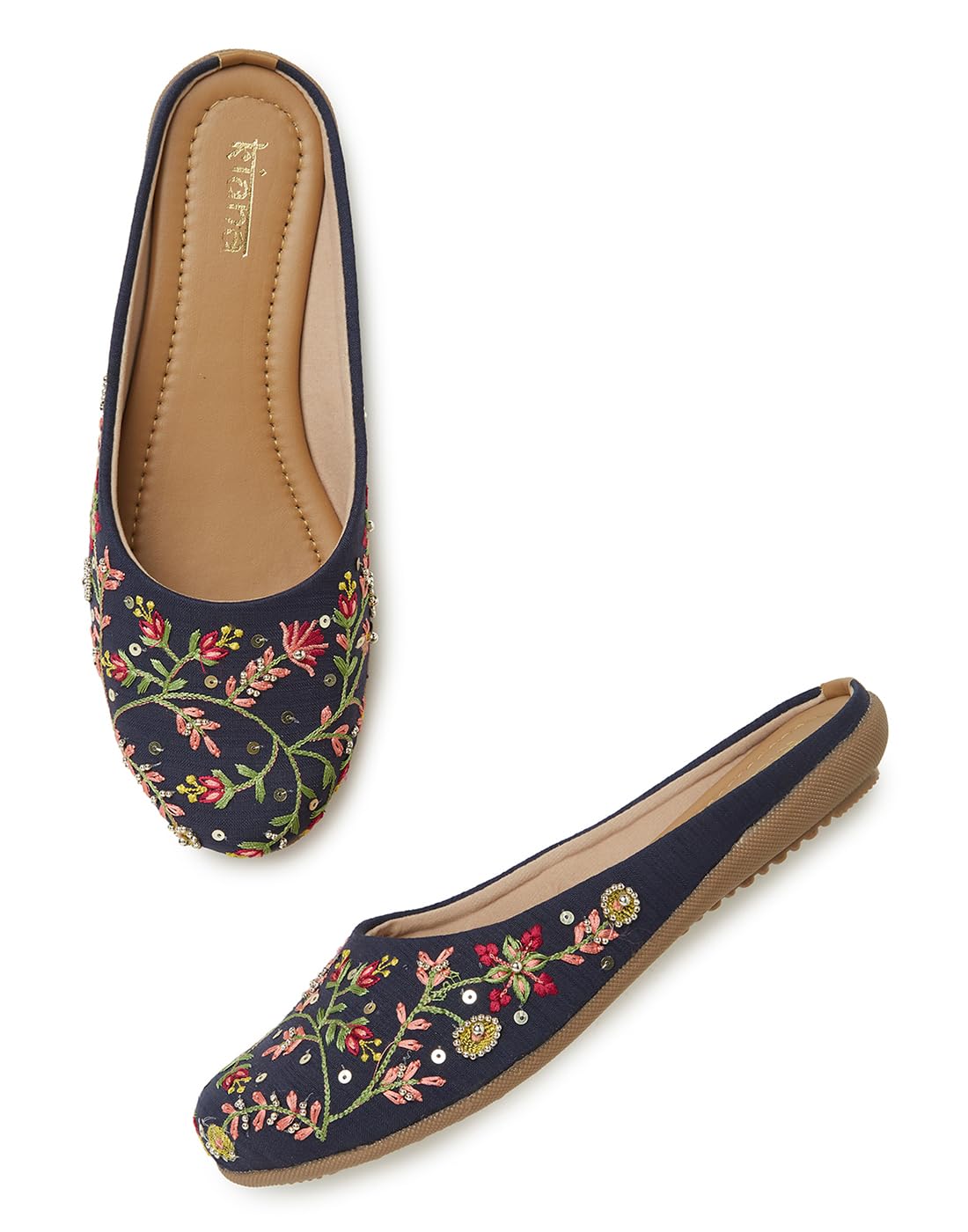 Kiana Bellies & Ballerina: Stylish Womens Round Toe Shoes in Blue with Embroidered & Handwork Detailing (B0CV4BJZB8) Amazon Price History, Amazon Price Tracker