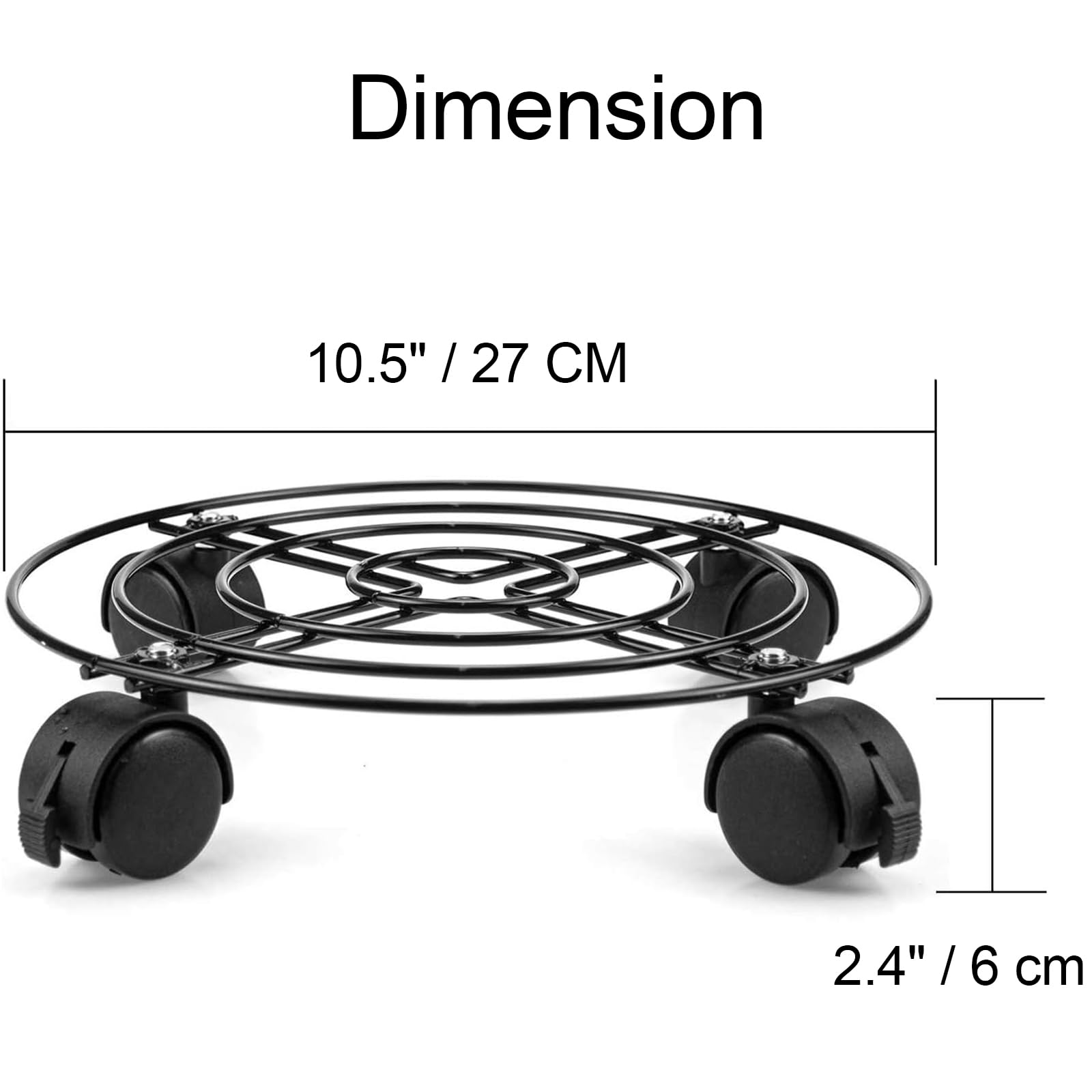 Tosnail 3 Pcs Soporte con Ruedas para Plantas metal 26.6 cm, Carrito para Flores Metal, Capacidad de Carga 40 kg