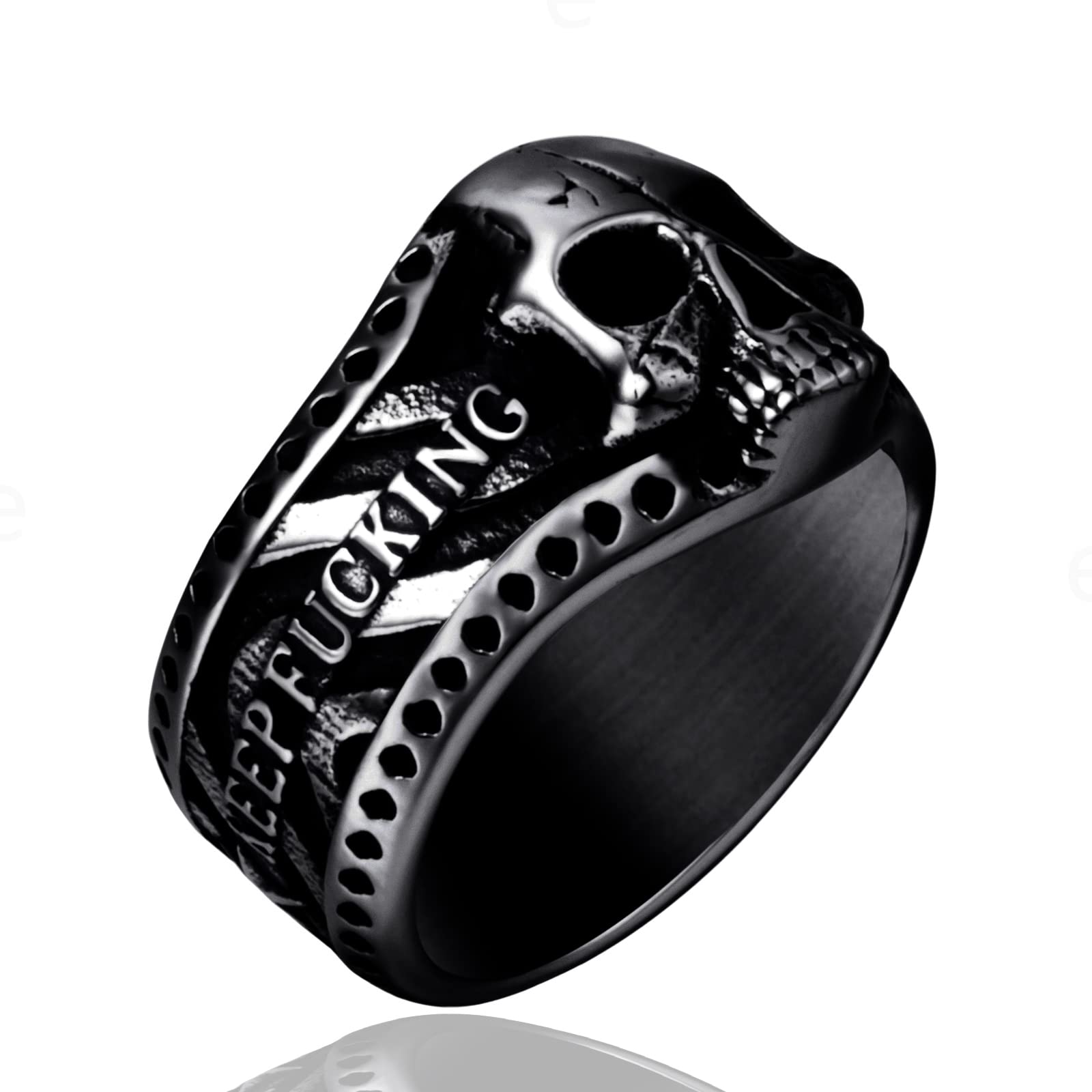 ELFASIOVintage Ring Stainless Steel Gothic Skull Rings for Men Boy Band Silver Skeleton Cocktail Party Biker Ring Size 8-13