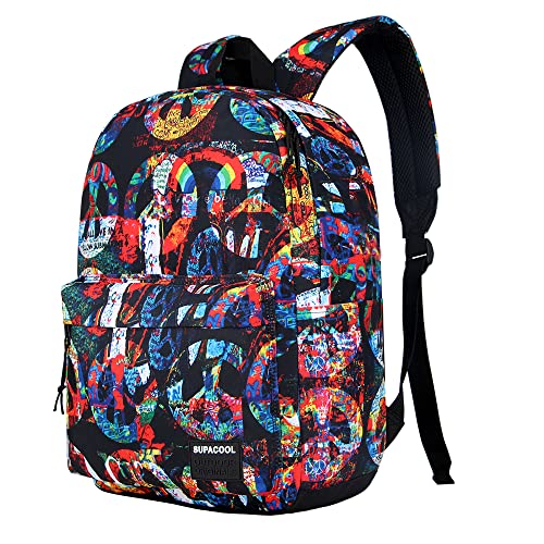 Image of SUPACOOL Casual Laptop Backpack for Men and Women, School Backpack for Boys and Girls, College Bookbag, USB Charging Port, Lightweight Back Pack(Peace)