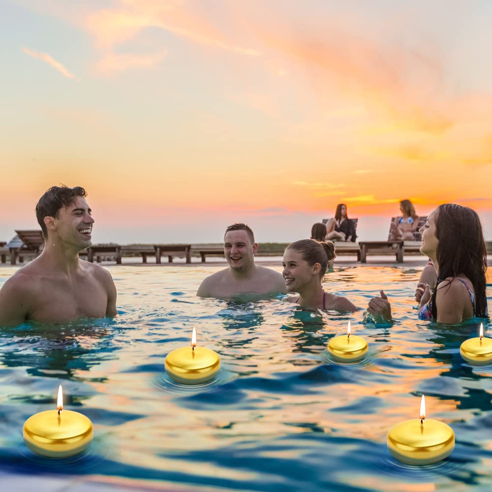 Velas flotantes de 3 pulgadas, paquete de 12/24/36/vela flotante blanca/dorada/roja, vela de larga duración y sin humo para bodas, cumpleaños, piscina, vacaciones y decoración del hogar, sin perfume